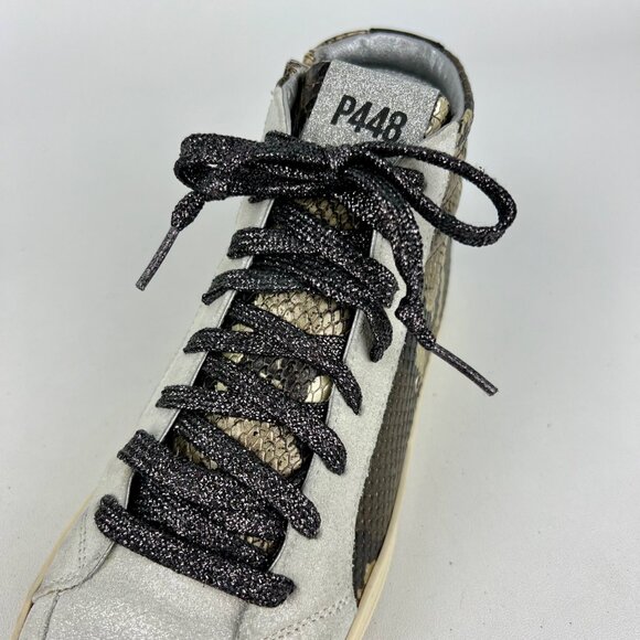 P448 Womens Skate High Top Sneakers Python Brown Snakeskin Glitter size 37 US 7 - Picture 11 of 16